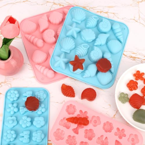 4 Stampi per Fondente a Tema Marino, 2 Misure Blue and Pink Stampi in Silicone a Forma di Conchiglia Stella Marina Accessorio per la Cottura fai da te di Cioccolato Caramelle Argilla 3