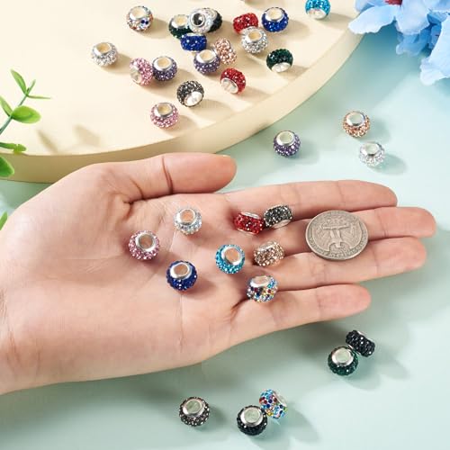 36 stuks strass Europese kralen 12 mm rondelle legering klei spacer kralen 12 kleuren kristal strass groot gat kraal voor doe-het-zelf armband ketting sieraden maken 5