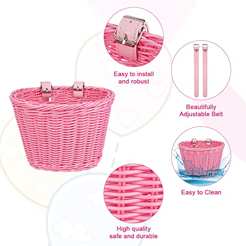 Fietsmand voor kinderen, handgeweven Fietsmand voor kinderen, Fietsmand met fietsaccessoires voor meisjes jongens kinderen - Roze 3