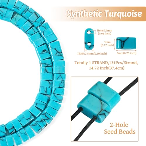 1 Strand Turquoise Tila kralen Natural Gemstone 2 Hole Square zaad kralen drager kralen voor meerdere onderdelen armband ketting ambachten sieraden maken, 150 st 3