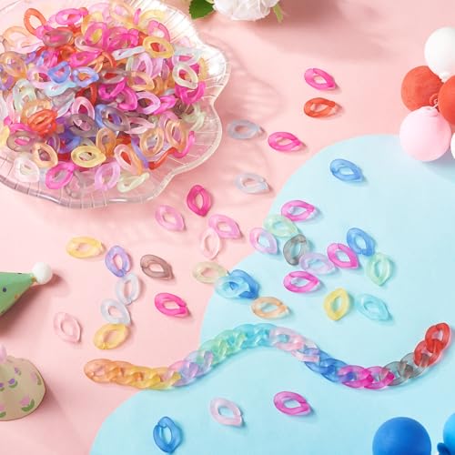 400Pcs Acryl koppelingsringen Transparante Matte Twisted Oval Quick Release Koppeling ketting voor Curb ketting Eyeglass ketting sieraden maken, 16.5x11x3.5mm 5