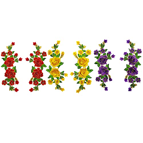 2 st Borduurwerk Kleding Stickers Rose Flowers Multi-Color Floral Stage kostuum jurk Kleding Accessoires Borduren Patches Handsewn Corsage-Purple 4