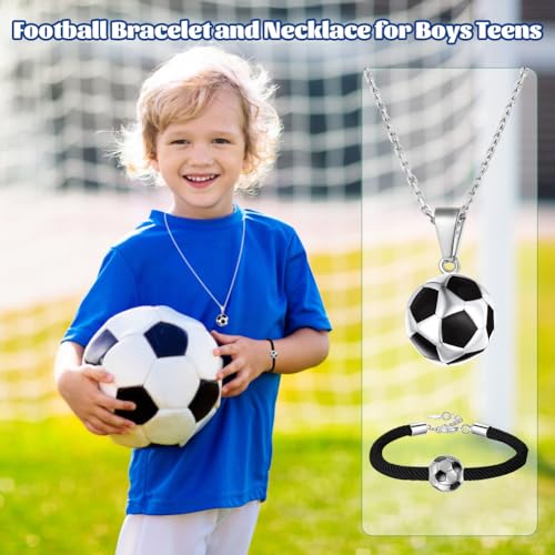 Voetbal armband en voetbal ketting voor jongens tieners, Mode verstelbaar gevlochten voetbal armband Voetbal Roestvrij stalen ketting Voetbal Cadeaus voor jongens, Nylon roestvrij staal