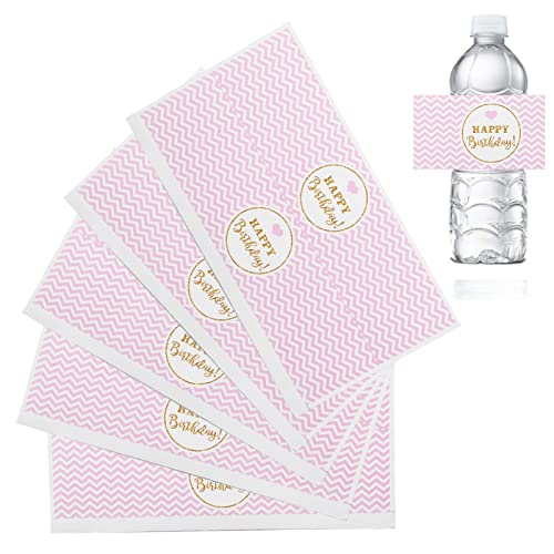 5 stuks Gelukkige verjaardag Waterfles Labels, 8.7 x 4.7 Inch Roze Wit Zelfklevend Waterfles Labels Decoratie voor verjaardagsfeest Bruiloft