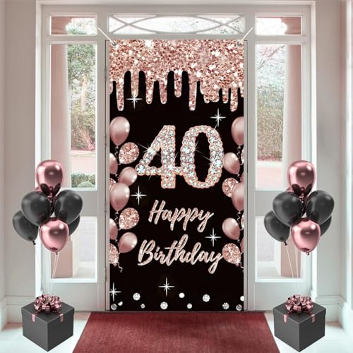 40e verjaardag decoratie voor vrouwen gelukkig 40e verjaardag poster deur banner zwart en roos stof teken muur / deur banner 40e verjaardag achtergrond banner vrouw verjaardag feest welkom teken