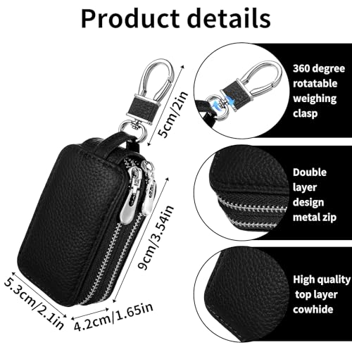 Echt leder Car Key Chain Case, Universal Car Key Cover Dubbele laag Keychain Protector Smart Key Chain Holder met sleutelhanger en Carabiner Car Accessoires Past