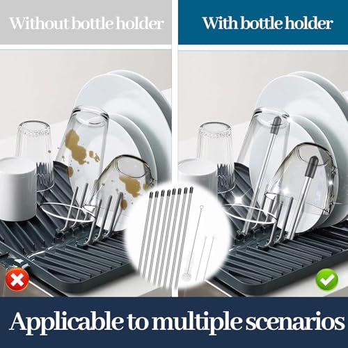 Flessenhouders, 8 stuks, vaatwasser-inzetstuk, rosvrijstalen fleshouders voor vaatwasser, met reinigingsborstel, geschikt voor glazen met lange steel, limoflessen (24,2 cm lang) 4