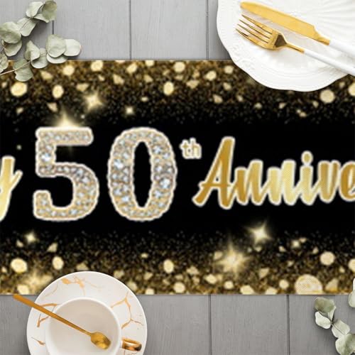 Tafelloper Happy 50th Anniversay Tafelloper, 50e verjaardag keuken ettafel inrichting textiel inrichting voor thuis 3
