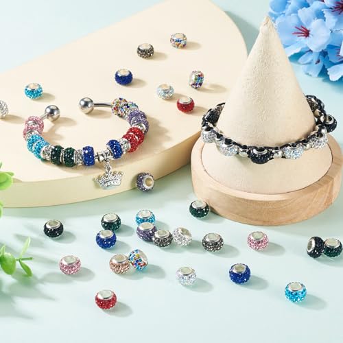 36 stuks strass Europese kralen 12 mm rondelle legering klei spacer kralen 12 kleuren kristal strass groot gat kraal voor doe-het-zelf armband ketting sieraden maken