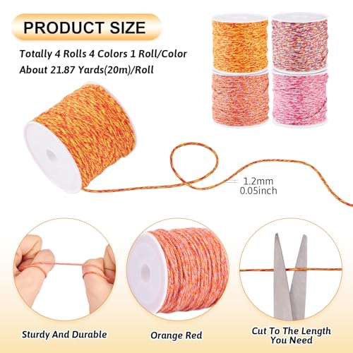 4 Rolls gevlochten katoenen koord oranje rode Macrame Wire 1.2mm Gedraaide kralen String voor ketting Chinese knopen Lanyard Tassel Wind Chime armband Crafting sieraden 4
