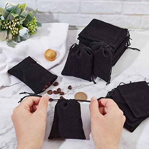 100Stuks koord Velvet bruiloft partij favor tassen sieraden pouch geschenk tassen voor Kerstmis Valentijnsdag sieraden cadeauverpakking, zwart, 8.5x7cm 4