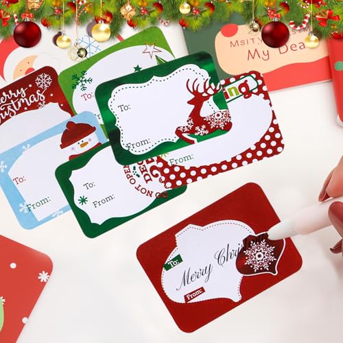 96Pcs Kerst Tags, Kerstmis Stickers Labels Kerstmis naar Van Kerstmis Sticker Naam Tags Schrijf op labels Kerstmis Tags Sticker Holiday Present Labels 3