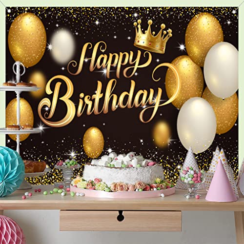 Gelukkige verjaardag feest decoratie voor mannen/vrouwen, 30ste 40ste 50ste 60ste Verjaardagsstof Tekenposter Verjaardagsfeest Achtergrond Banner Verjaardagsdecoratie Zwart en Goud, 150cm x 90cm 4