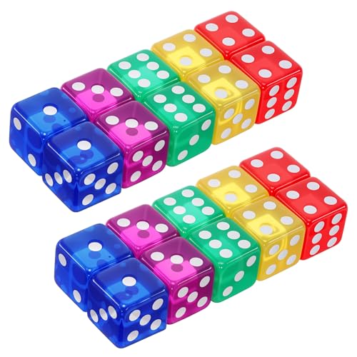 20st 16mm kleurrijk Dobbelstenen afspelen Dice Acryl Dice voor het snijden van blok, 6-sided snijden, Dice Set voor dobbelstenen Games, Tafelspelen (5 kleuren)