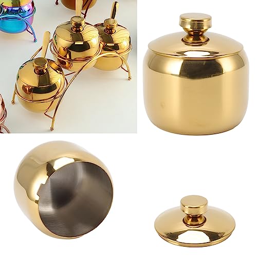 Gold Sugar Bowl Roestvrij staal Seizoen Condiment Pot Opslag Organisator met Lid Sugar Bowl voor het Seizoen van Zout Suiker Pepper Container (Goud) 3
