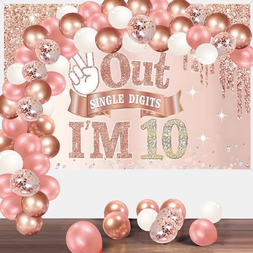 10e verjaardag meisje decoratie, 10e verjaardag Banner Rose Gold, 10e verjaardag stof sign poster, 10e verjaardag achtergrond Banner meisje verjaardag feest decoratie 3