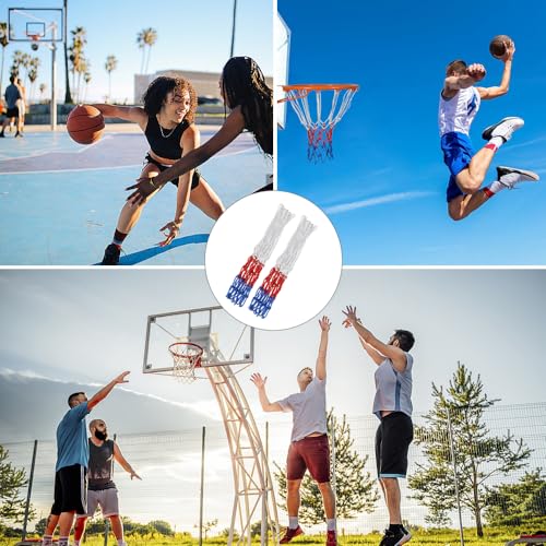 Pack van 2 Heavy Duty Basketball Net, Gevlochten Multi-Kleur Basketball Net Net Net, Past Standaard 12 Loops Basketball Hoop Tricolor Basketball Hoops, Outdoor Vervanging en 5