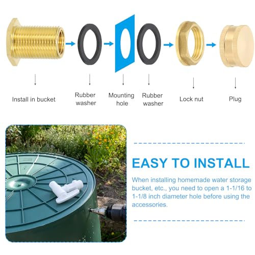 Messing Bulkhead passen met Plug 2 st 1/2 inch NPT vrouw x 3/4" GHT Man, Tuinslang met dubbele schroefdraad Bulkhead Water Tank Connector voor regenemmer, wasbakken, aquaria 4