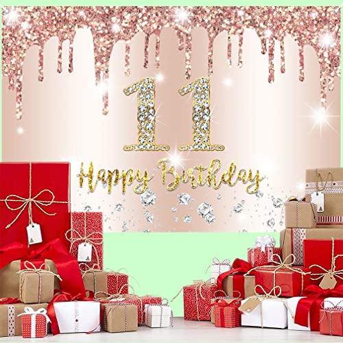 11e verjaardag meisje decoratie, 11e verjaardag Banner Rose Gold, 11e verjaardag stof sign poster, 11e verjaardag achtergrond Banner meisje verjaardag feest decoratie 5
