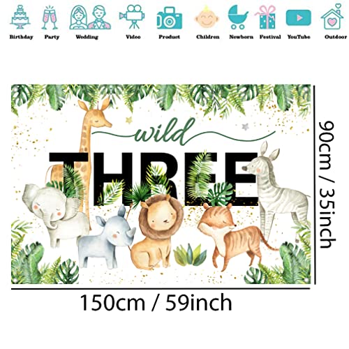 Safari Wild Drie achtergrond Tekenfilm Safari Dier Derde Verjaardag Partij Backdrop Jungle Jongen of Meisje 3e Verjaardag Partij Decoratie Fotografie Achtergrond Verjaardag Poster, 150cm x 90cm