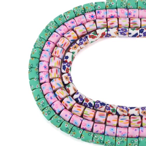 4 onderdelen Barrel Polymer Klei Kralen 4 Kleuren Bloem patronen 6mm Kolom Handgemaakte Polymer Klei Kralen Losse Spacer Kralen Bulk voor DIY armband ketting sieraden maken