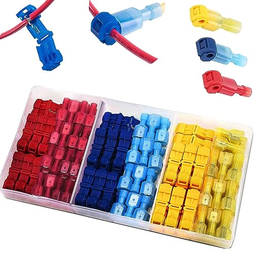 T-Tap elektrische connectoren, powerdief, 60 T-Branch connectoren + 60 platte pluggen, verpakking van 120 (rood × 40 stuks, blauw × 40 stuks, geel × 40 stuks)