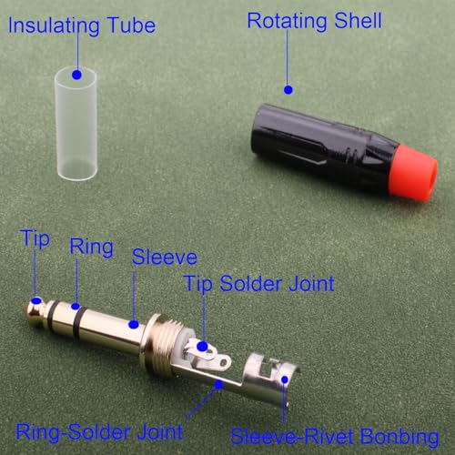 1/4" Audiopluggen 6.35mm Plug TRS Man 1/4" Solder Type Stereoplug voor DJ Mixer Speaker Kabels Gitaarkabel Phono Patch Kabelmicrofoonkabels (4 Pack) 3