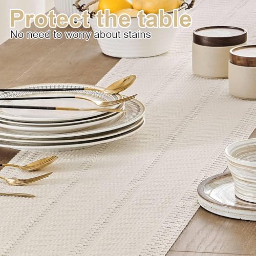 Tafel Runner Slub Linnen Stof 30x180 Cm Beige Gehaakte Tafel Runner met Tassels, Linnen Tafel Runner Interieur Decoratie in Retro Natuurlijke Stijl voor Keuken Diner Vakantie feest Koffie Tafel Decoratie 4