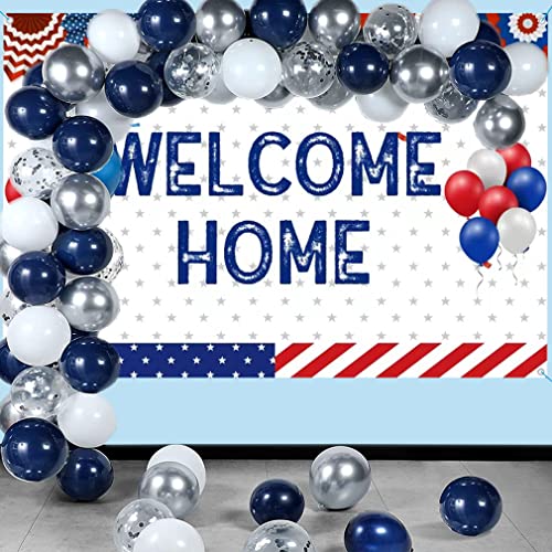 Welkom thuis banner decoratie, wit en blauw welkom terug thuis achtergrond decor, militaire thuiskomst gebruik retour partij accessoires, 150cm x 90cm 3