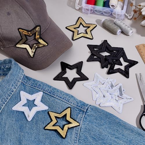 30 st 3 Styles Hollow Star Naaibare Patches, gemengde kleur Polyester pailletten Patches Iron On Star Patches voor rugzakken, Jeans Reparatie, Theater kostuum Design 4