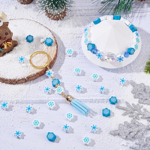 330Stuks 3 Styles Sneeuwvlok kralen, Kerstmis Polymer Klei kralen schattig blauw wit Kerstmis Flat Lose Spacers voor sieraden maken DIY armband ketting Ambacht Supplies Party Decor 4