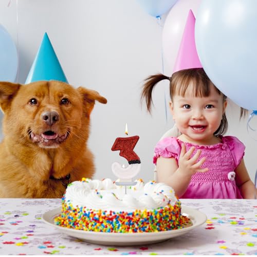 Verjaardag Cake Kaars, rood wit Sparkling Verjaardag Kaars Creative Number Candle Cake Topper Kaars Verjaardag Cake Decoraties voor verjaardag partij decoratie leveringen (3) 5