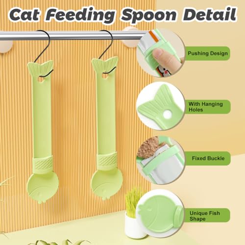 Katlepel, 2 stuks Groene leuke vis Vorm Kattenlepel, Gelukkig Kattenlepel, Knijpen Lepel met Hangende Gat voor Wet Food 4