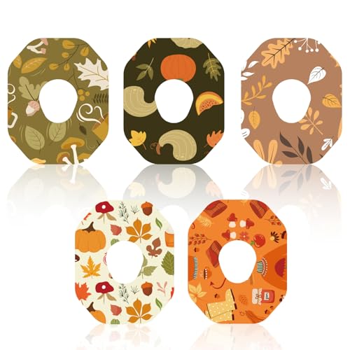 25 st. Zelfklevende patches voor Dexcom G7, 5 Styles Waterdichte ademende CGM Overpatches Sensor Monitor Covers met gaten Zelfklevende Tape en Stickers voor Dexcom G7(Stijl Herfst Maple Leaf)
