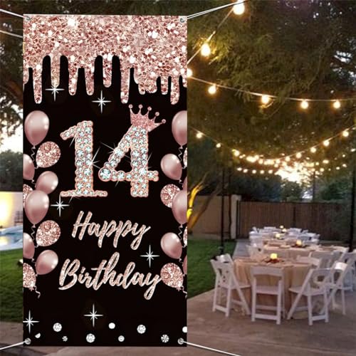 14e verjaardag decoratie voor meisjes gelukkig 14e verjaardag poster deur banner rozeold stof teken muur / deur banner 14e verjaardag achtergrond banner meisjes verjaardag feest welkom teken 4