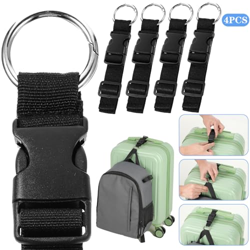 Voeg een tas Bagagebanden, 4 stuks coat gripper verstelbare bagage haken houder koffer riem bandjes dragen clips met bagage connector en haak reis accessoires voor het dragen van uw extra tassen 5