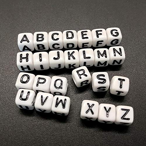 Acryl brief kralen 400 st 8mm witte kralen zwarte letters alfabet kralen A tot Z kubus voor DIY het maken van armbanden ketting sieraden