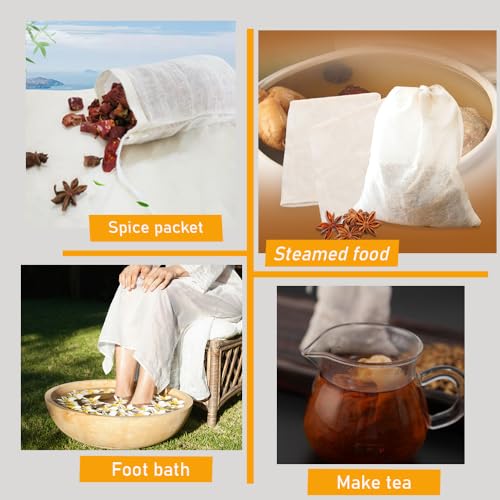 50st Katoenen Muslin Tassen met koord, kleine katoenen zakjes, herbruikbare theezakjes, trekkoord Brew Tassen, Wasbare Bag met Infusers voor Spice, Thee, Koffie, Kruiden 4