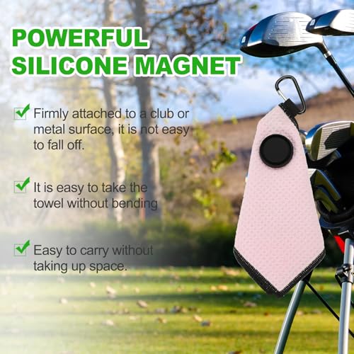 6"x6" Magnetische Golf Handdoek met Wire Cleaning Kleding, 2 stuks Microfiber Wafel patroon Handdoeken met Magneet en Clip voor Golfkarren Clubs Golfuitrusting, Roze/Zwart 4
