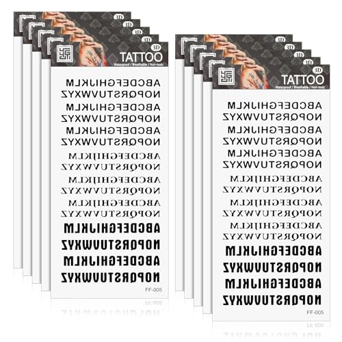 10 Vellen aangepaste tijdelijke tattoos, Zelfklevende nepbrieven Stickers Waterdichte zwarte tattoo Stickers DIY naam Tattoo voor vrouwen mannen