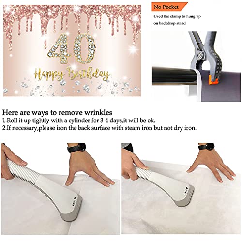 40e verjaardag decoratie voor vrouwen, rose goud glitter vlekken stof teken poster verjaardag partij decoratie achtergrond banner vrouw, 40e verjaardag feest decoratie 5