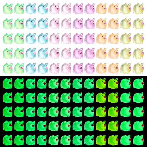 60 stuks kleine lichtgevende Mini Hars Varkensdecoratie Lucky Pig Minihars Dieren Kleine figuren Pig in de donkere Mini Resin figuren Pig Mini Varkens Mini Varkens voor Tuin Dollhouse