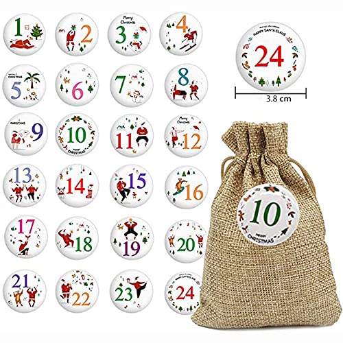 Advent Kalender met 24 Knoppen, Kerstkalender, Advent Kalender Cijfers, Aantal, Knoppen voor kalender voor ambachten, Kerstkalender, Jute Bag 5