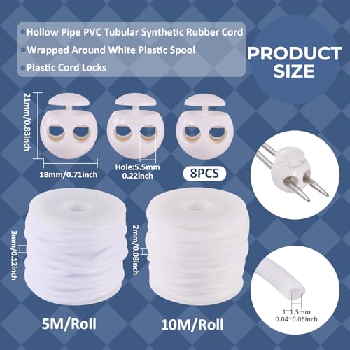 15m Holle Pijp Rubber koord met Plastic koord sloten 2mm 3mm Stitch houder Tube Cords Witte brei Barber Cords voor sieraden maken DIY ambachten 3