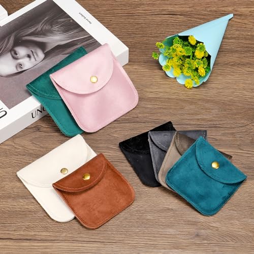 20 stuks sieraden zakje, 7 x 7,5 cm, zachte fluwelen zakjes met drukknop, draagbare opslag voor ringen ketting armband oorbel horloge donkergroen 4