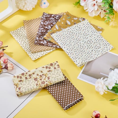 7 vellen Katoen Stof 25 x 25 cm Bloemen Quilt Stof Gecheckt en Dots Patchwork Accessoires Naaimateriaal DIY Ambachten Kokosbruin