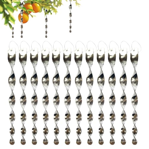 Verpakking van 12 Reflecterende vogelverschrikkers, Reflecterende Windspiraal, Windspiraal, Vogelafstotend, Vogelafstotend, voor de bescherming van bloemen, Tuinverf, Binnenplaats, Patio (30 cm)