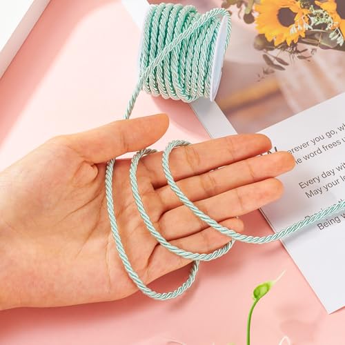 3mm Polyester Twisted Cords 3 Lagen Polyester Touw Decoratieve Touw Glanzend voor ophangen Decoratie Gordijnen Band Back Bag Trekkoorden Home Decor, Licht Groen 5