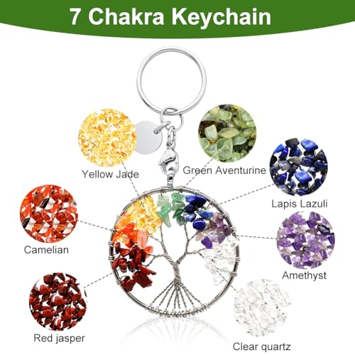 Boom van het leven Sleutelhanger, Mooie 7 Chakra Healing Crystal Boom van het leven Sleutelhanger Edelsteen Lucky Hanger Sleutelhanger voor vrouwen Mannen paar vrienden, met een kaart 3