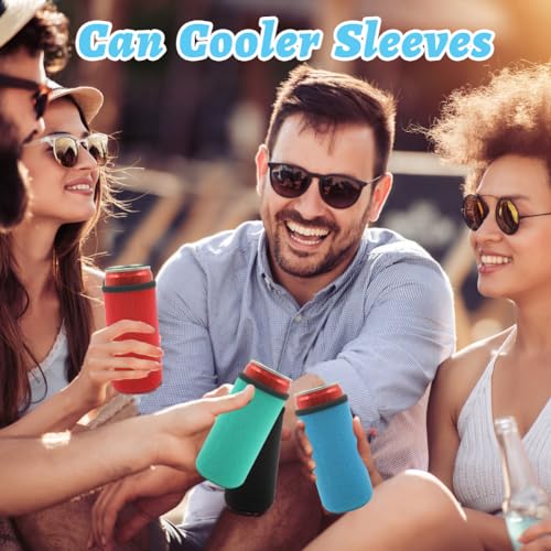 Bierkoelhoes voor minder dan 12oz/330ml Slim Can, 4 stuks geïsoleerd Neopreen kan sleeves Non Slip Can koeler houder voor bier Drank - zwart rood groen blauw 3